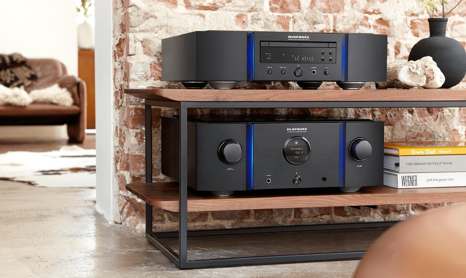 marantz products in front of brick wall