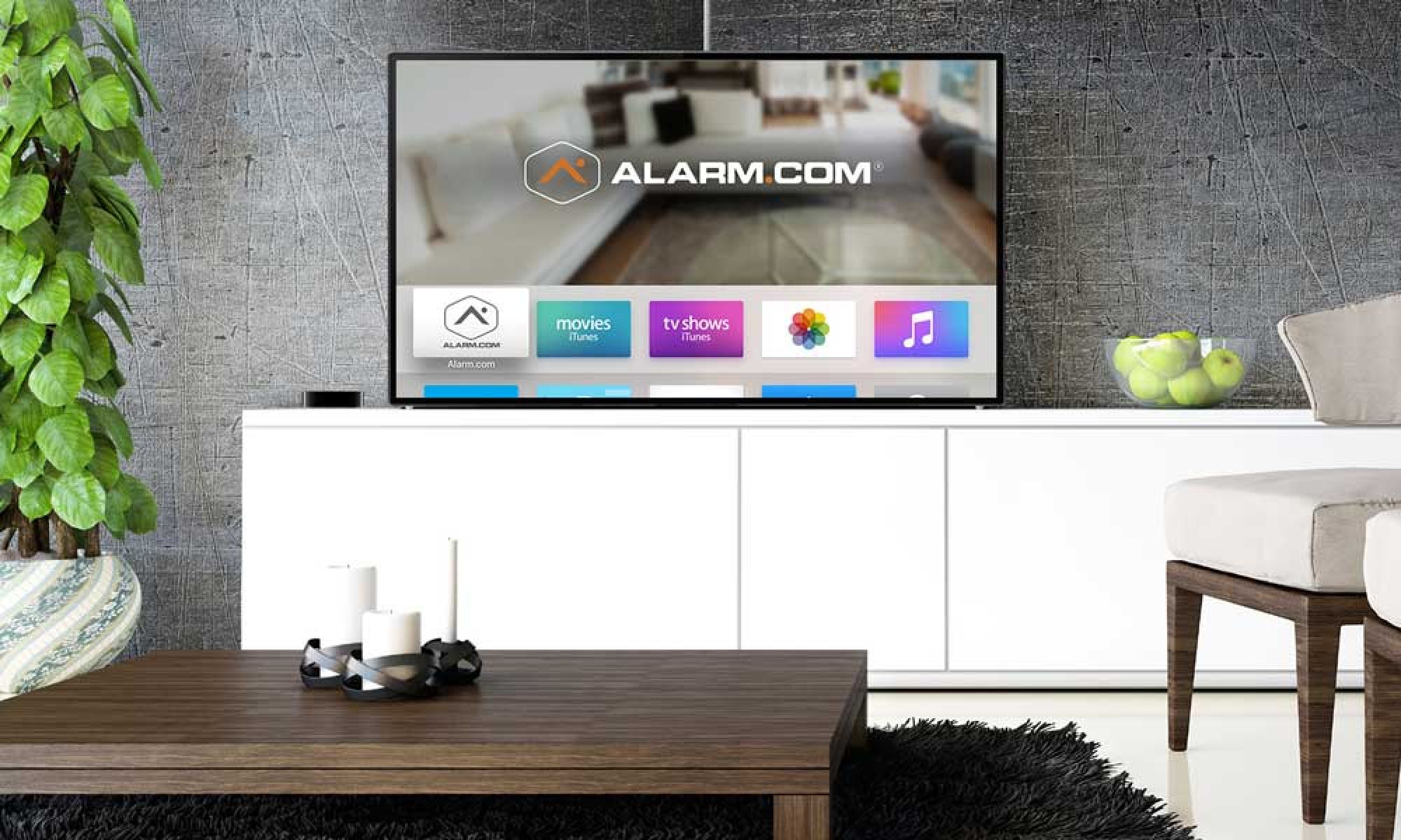 a tv with Alarm.com  dashboard
